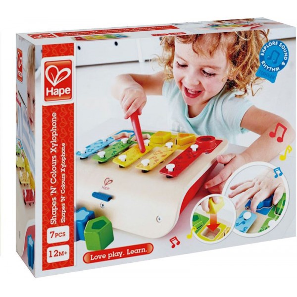 Hape Shape Sorter Xylophone  - Ξυλόφωνο - Πιανάκι & Παζλ 3 Σε 1- 7Τεμ. (E0334A)