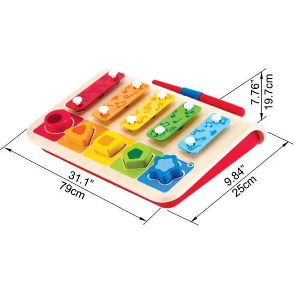 Hape Shape Sorter Xylophone  - Ξυλόφωνο - Πιανάκι & Παζλ 3 Σε 1- 7Τεμ. (E0334A)