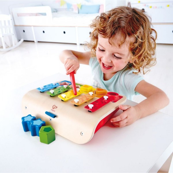 Hape Shape Sorter Xylophone  - Ξυλόφωνο - Πιανάκι & Παζλ 3 Σε 1- 7Τεμ. (E0334A)