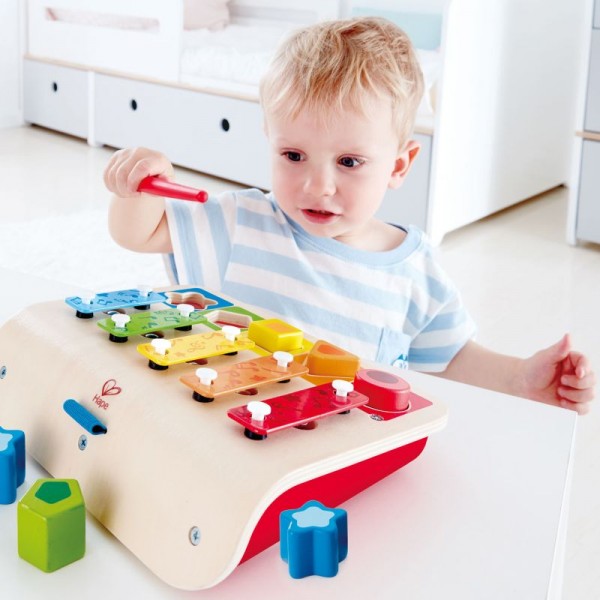 Hape Shape Sorter Xylophone  - Ξυλόφωνο - Πιανάκι & Παζλ 3 Σε 1- 7Τεμ. (E0334A)