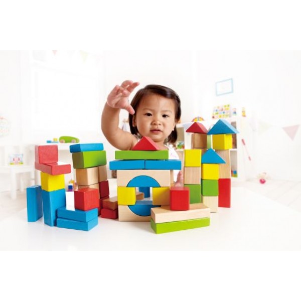 Hape Maple Blocks - Κύβοι Πολλαπλών Σχημάτων & Χρωμάτων Με Τσάντα Αποθήκευσης - 50Τεμ.(E0409AG53) 