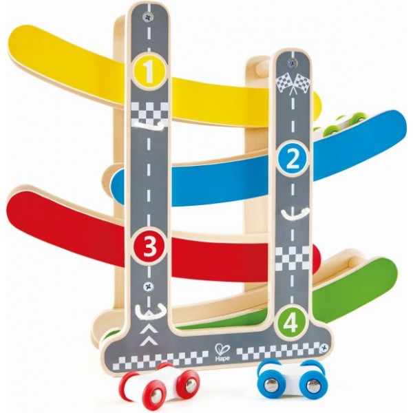 Hape Early Explorer Fast Flip Racetrack - Ξύλινη Πίστα Ταχύτητας Με Δύο Αυτοκινητάκια - 4 Τεμ. (E0438A)