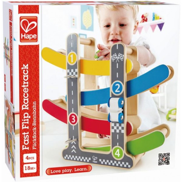 Hape Early Explorer Fast Flip Racetrack - Ξύλινη Πίστα Ταχύτητας Με Δύο Αυτοκινητάκια - 4 Τεμ. (E0438A)