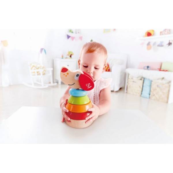 Hape Pepe Sound Stacker  - Ο Πέπε Μαθαίνει Σχήματα & Χρώμματα Στα Παιδιά & Γαυγίζει Όταν Του Χτυπούν Το Κεφαλάκι - 6Τεμ.(E0448A)