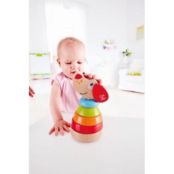 Hape Pepe Sound Stacker  - Ο Πέπε Μαθαίνει Σχήματα & Χρώμματα Στα Παιδιά & Γαυγίζει Όταν Του Χτυπούν Το Κεφαλάκι - 6Τεμ.(E0448A)