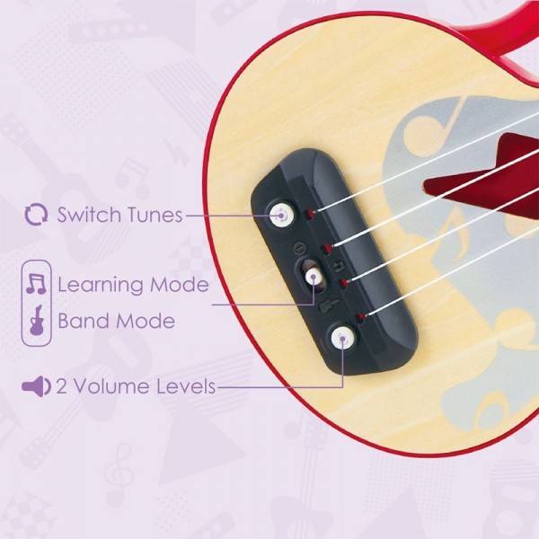 Hape Ukulele Red Learn With Lights-Κόκκινη Κιθάρα Γιουκαλίλι-Εύκολη Εκμάθηση Με Φωτάκια-1 Τεμ. (E0624A)