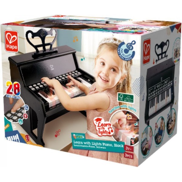 Hape Learn With Lights Piano,Black - Ηλεκτρικό Πιάνο Για Εκμάθηση Με Φωτιζόμενα Πλήκτρα (E0627A)