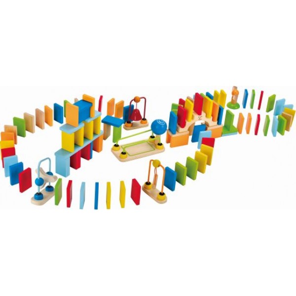 Hape Dynamo Dominoes  - Πολύχρωμο Ντόμινο 100 Τεμαχίων Με Γέφυρα,Κουδουνάκι,Σιδηροτροχιές & Τεχνάσματα - 107Τεμ. (E1042)