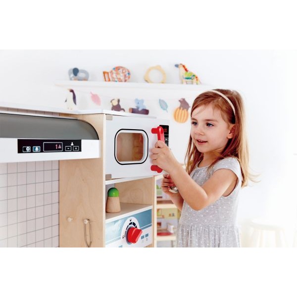 Hape All-in-1 Kitchen - Μεγάλη Επαγγελματική Κουζίνα Με Φώτα Και Ήχους - Περιλαμβάνει Κατσαρόλες Και Αξεσουάρ - 14 Τεμ. (E3145B)