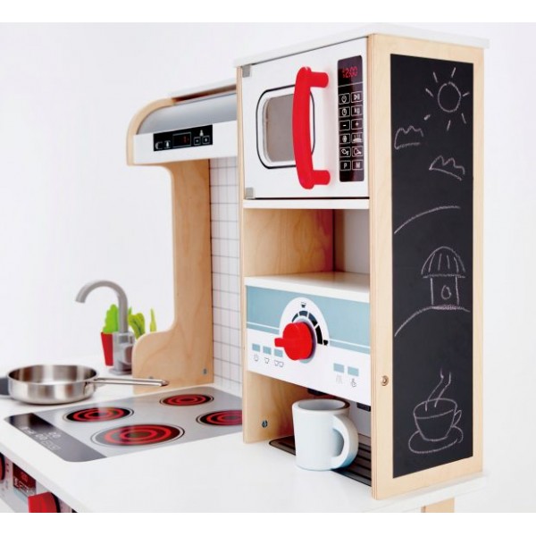 Hape All-in-1 Kitchen - Μεγάλη Επαγγελματική Κουζίνα Με Φώτα Και Ήχους - Περιλαμβάνει Κατσαρόλες Και Αξεσουάρ - 14 Τεμ. (E3145B)