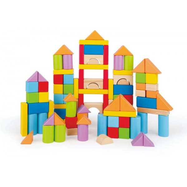 Hape Wooden Blocks  - Πολύχρωμα Τουβλάκια Σε Κουτί Αποθήκευσης - 101Τεμ.(E8247)