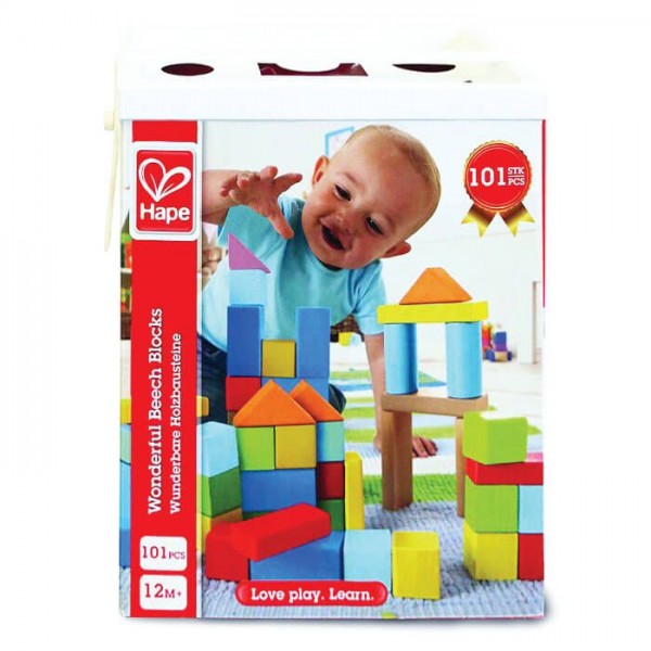 Hape Wooden Blocks  - Πολύχρωμα Τουβλάκια Σε Κουτί Αποθήκευσης - 101Τεμ.(E8247)