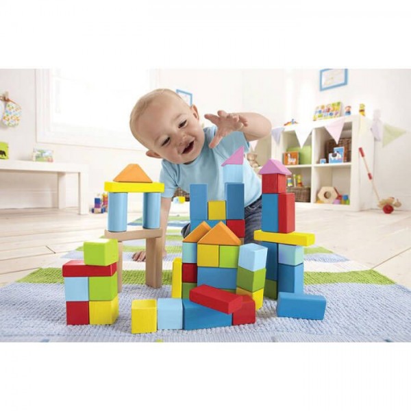 Hape Wooden Blocks  - Πολύχρωμα Τουβλάκια Σε Κουτί Αποθήκευσης - 101Τεμ.(E8247)