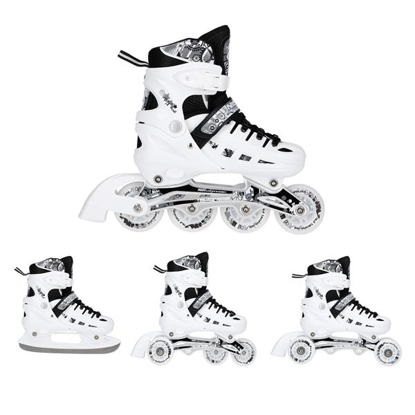 Rollers Αυξομειούμενα πατίνια 4 σε1 ΑΣΠΡΟ INLINE SKATES NILS EXTREME  ΜΕ LED ΤΡΟΧΟΥΣ NH10905