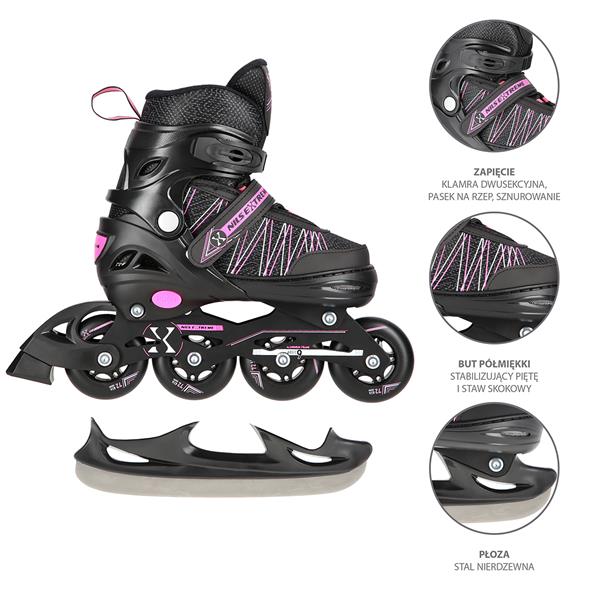 Rollers Αυξομειούμενα πατίνια 2 σε1 Μαύρο/Ροζ IN-LINE SKATES/HOCKEY ICE SKATES NH11912