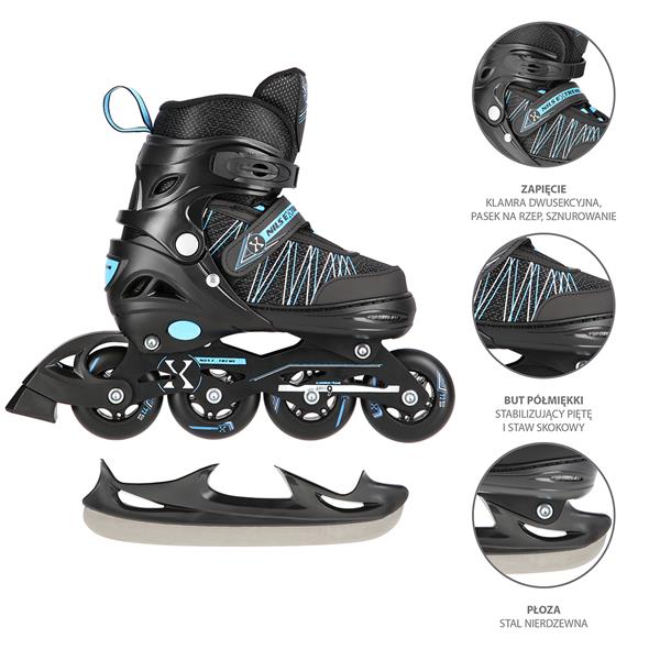 Rollers Αυξομειούμενα πατίνια 2 σε1 Μαύρο/Μπλε IN-LINE SKATES/HOCKEY ICE SKATES NH11912BL