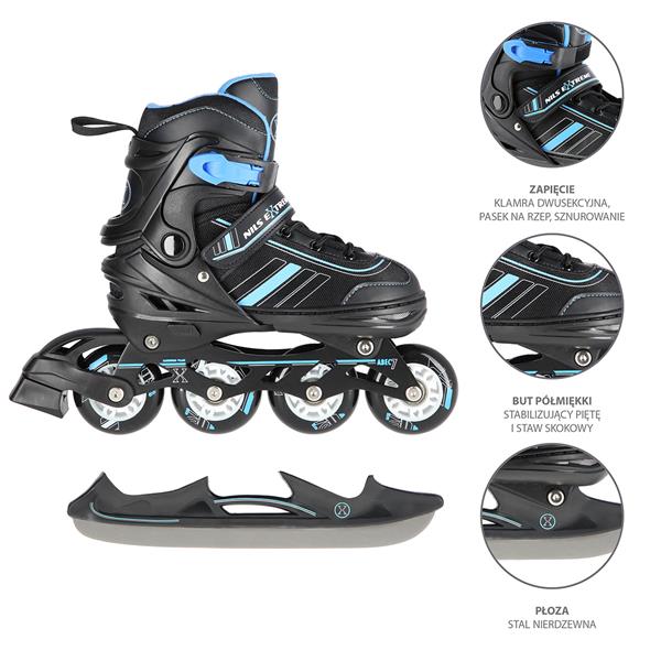 Rollers Αυξομειούμενα πατίνια 2 ΣΕ 1 Μαύρο/Μπλε IN-LINE SKATES/HOCKEY ICE SKATES NH18191BL