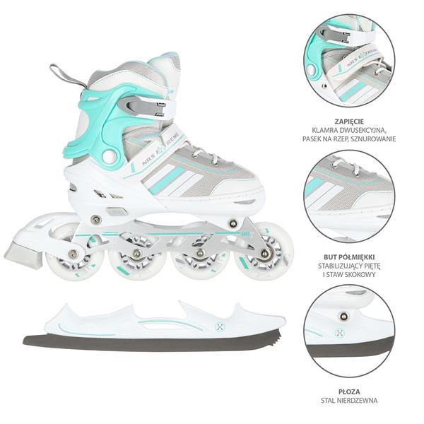 Rollers Αυξομειούμενα πατίνια 2 ΣΕ 1 Άσπρο/Μπλε IN-LINE SKATES/HOCKEY ICE SKATES NH18191W