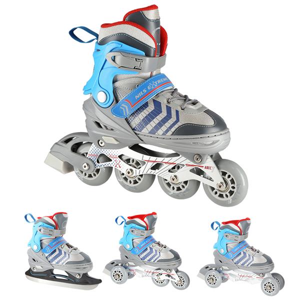 Rollers Αυξομειούμενα πατίνια 4 σε1 Γκρι/Μπλε IN-LINE SKATES/HOCKEY ICE SKATES NH18192GR